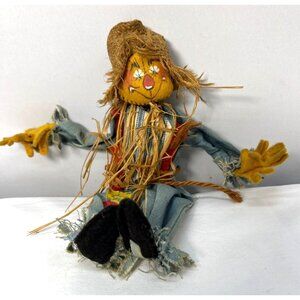 Vintage Handmade Fabric Scarecrow Doll With Straw Detailing & Patchwork Accents
